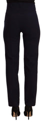 AGLINI Black High Waist Polyester Women Straight Pants