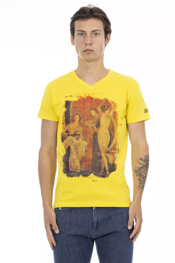 Trussardi Action Yellow Cotton Men V-Neck T-Shirt