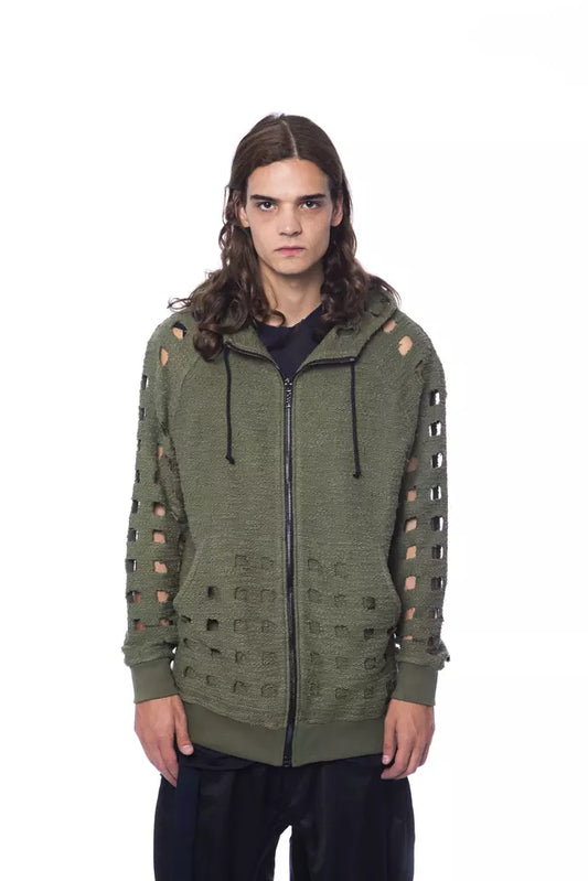 Nicolo Tonetto Army Cotton Men Sweater with Hood and Zip Closure