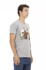 Trussardi Action Gray Cotton Men V-Neck T-Shirt