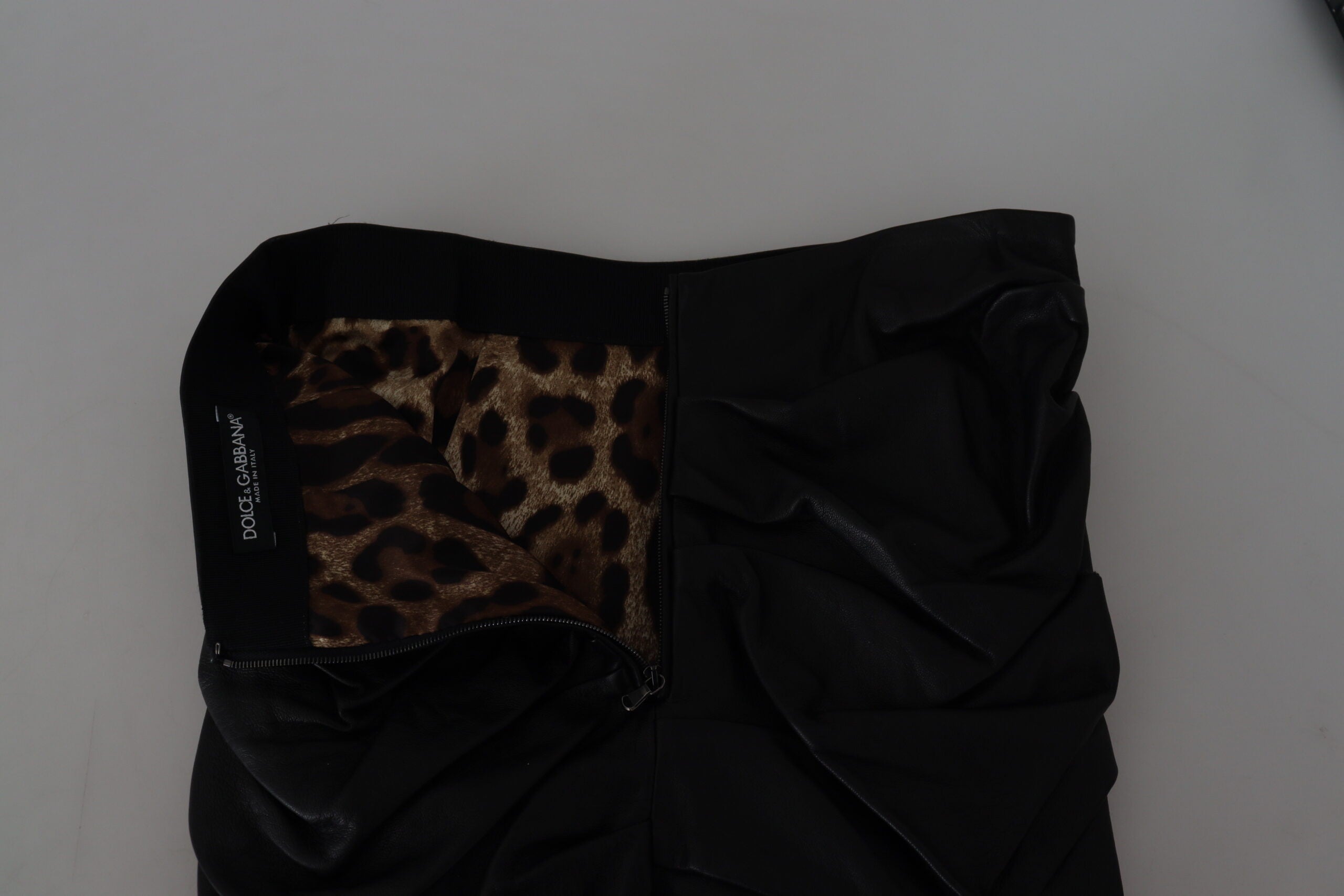 Dolce & Gabbana Black Lambskin Leather A-line Mini Skirt