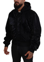 Elegant Black Bomber Hooded Jacket