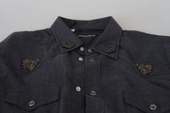 Dolce & Gabbana Elegant Slim-Fit Blue Denim Casual Shirt