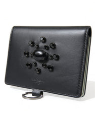 Dolce & Gabbana Black Leather Crystal Embellished Card Holder Wallet