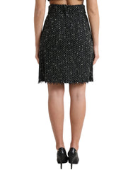 Dolce & Gabbana Black Wool Knit Tweed High Waist Mini Skirt