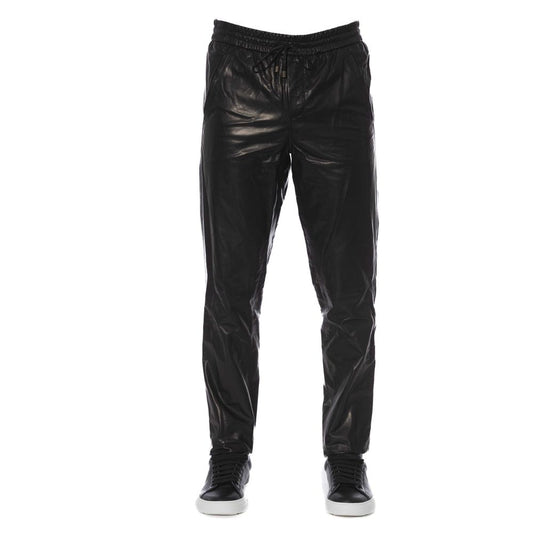 Trussardi Black Lamb Leather Men Trouser