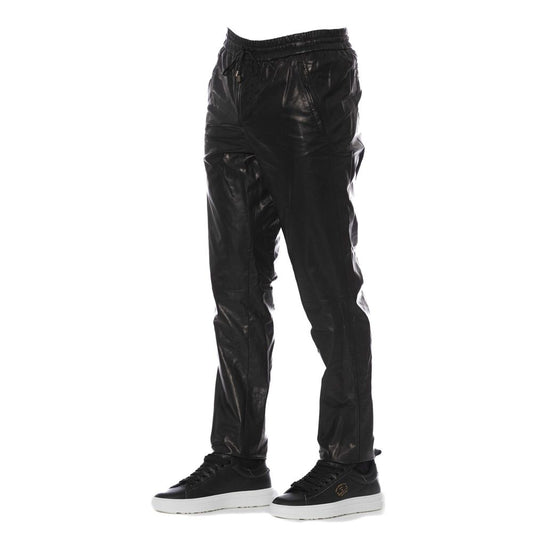 Trussardi Black Lamb Leather Men Trouser