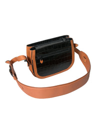 Balenciaga Black Brown Exotic Skin Leather Shoulder Camera Purse Bag