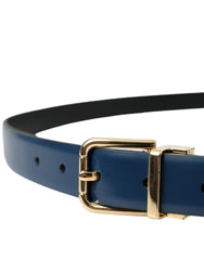 Dolce & Gabbana Blue Calf Leather Gold Metal Buckle Belt Men