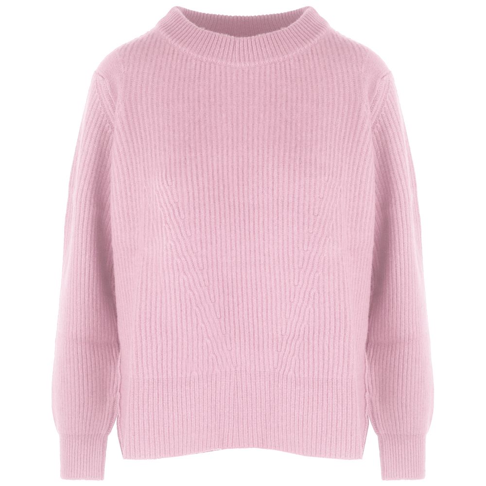 Malo Pink Cashmere Women Sweater with Ribbed Embroidery