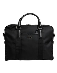 Black Leather Document Briefcase Top Handle Bag