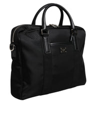Black Leather Document Briefcase Top Handle Bag