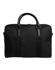 Black Leather Document Briefcase Top Handle Bag