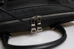 Black Leather Document Briefcase Top Handle Bag
