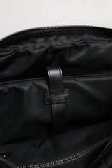 Black Leather Document Briefcase Top Handle Bag