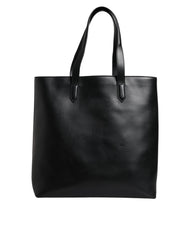 Black Calf Leather Shopping Tote Shoulder Bag