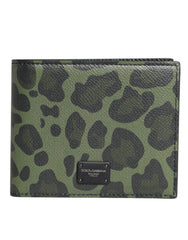 Black Green Leather DG Plaque Bifold Card Holder Wallet