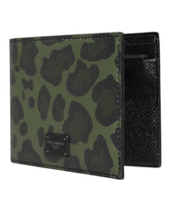 Black Green Leather DG Plaque Bifold Card Holder Wallet