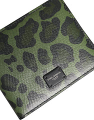 Black Green Leather DG Plaque Bifold Card Holder Wallet