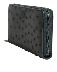 Green Ostrich Logo Plaque Zip Around Continental Wallet