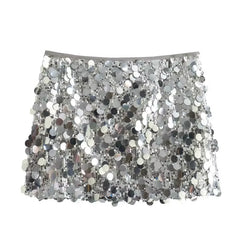 Shiny Silver Sequin High Waist Mini Skirt - Elegant Y2K Fashion for Women