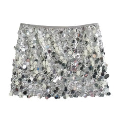Shiny Silver Sequin High Waist Mini Skirt - Elegant Y2K Fashion for Women